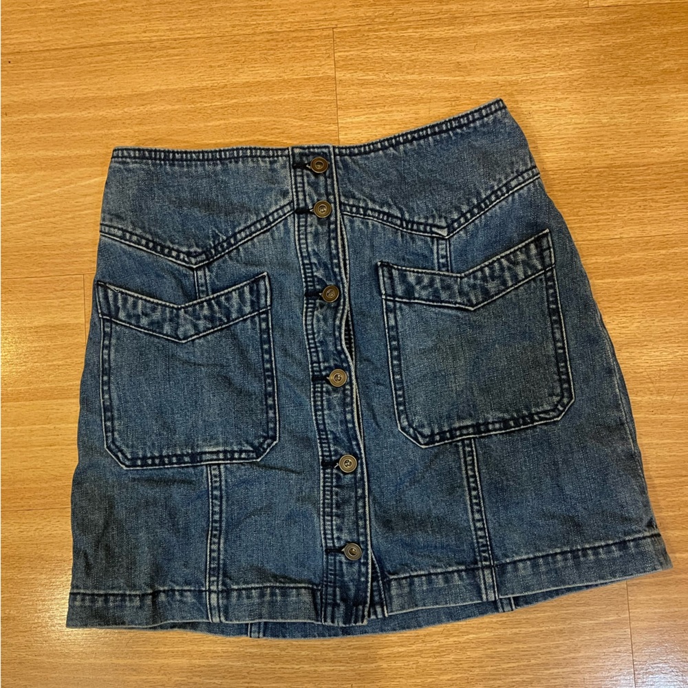 Free People Blue Denim Button-Front Skort